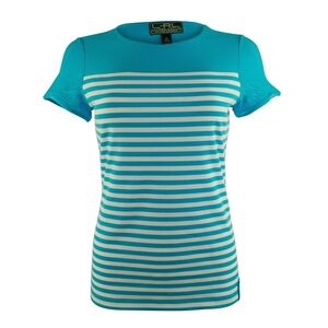 Lauren Ralph Lauren Active Women's Short Sleeve Striped Mesh Yoke Top-TW-S